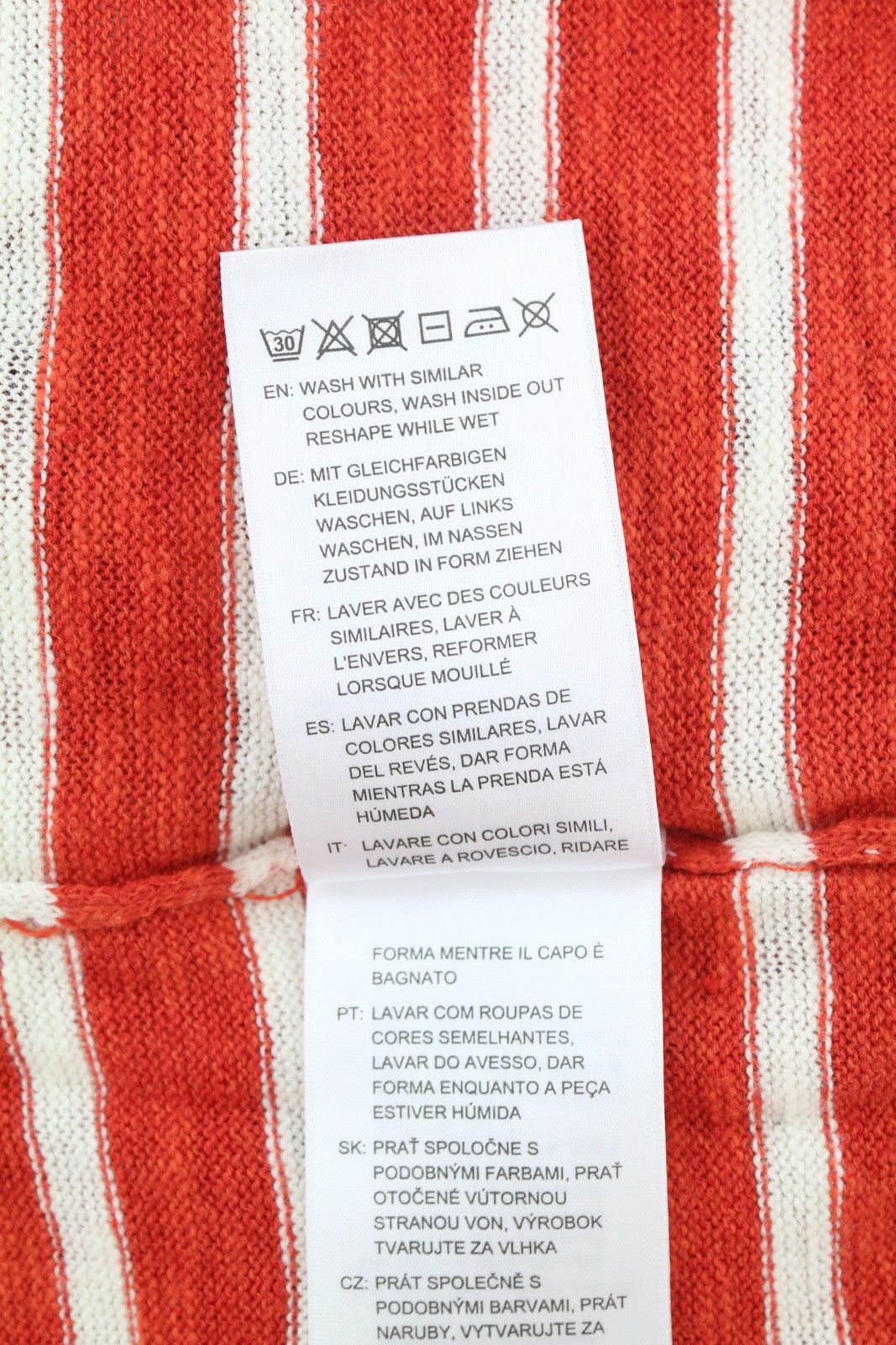 GANT Breton Stripe Crew Women Jumper XS Blood Orange Linen Blend Knit