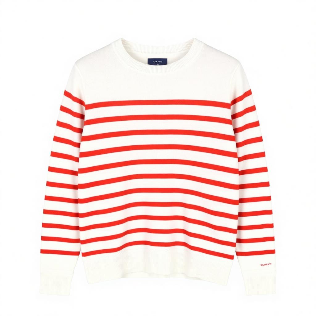 GANT Breton Classic Stripe C Neck Women Jumper XS White Tight Knit Pull On