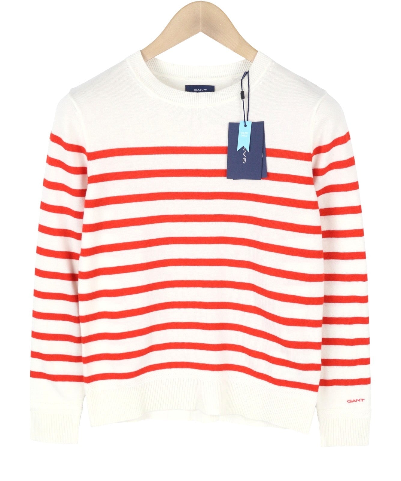 GANT Breton Classic Stripe C Neck Women Jumper XS White Tight Knit Pull On