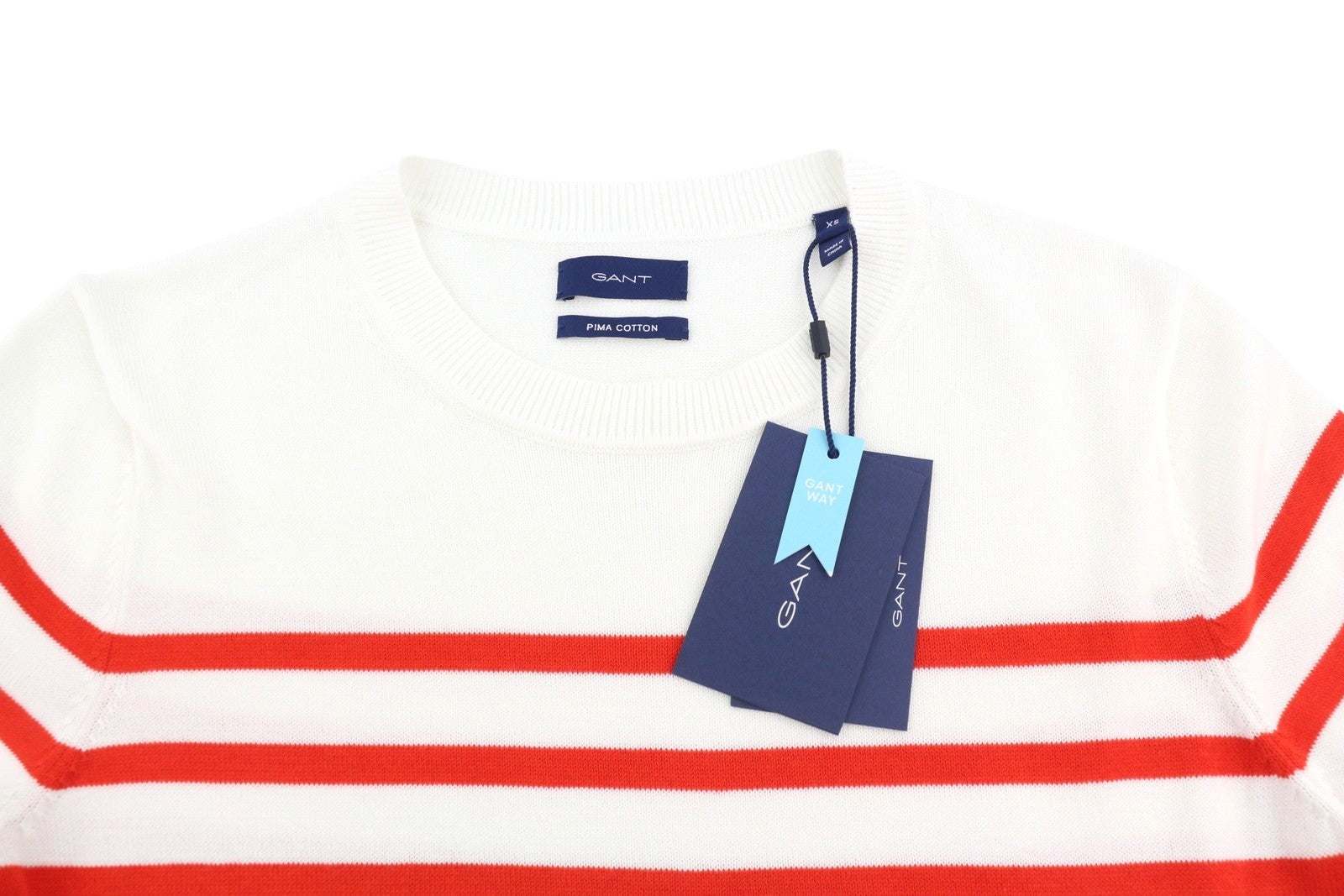 GANT Breton Classic Stripe C Neck Women Jumper XS White Tight Knit Pull On