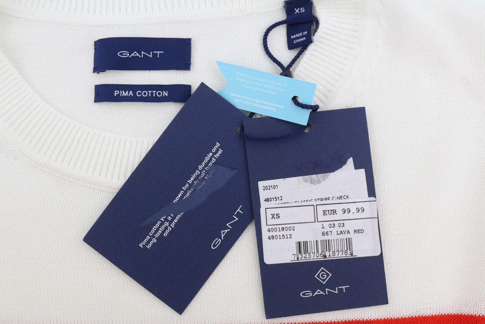 GANT Breton Classic Stripe C Neck Women Jumper XS White Tight Knit Pull On