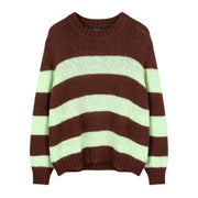 GANT Mohair Striped C Neck Women Jumper XL Cocoa Bean Wool Knit Pull On