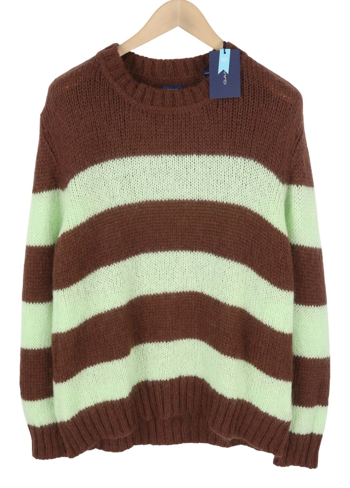 GANT Mohair Striped C Neck Women Jumper XL Cocoa Bean Wool Knit Pull On