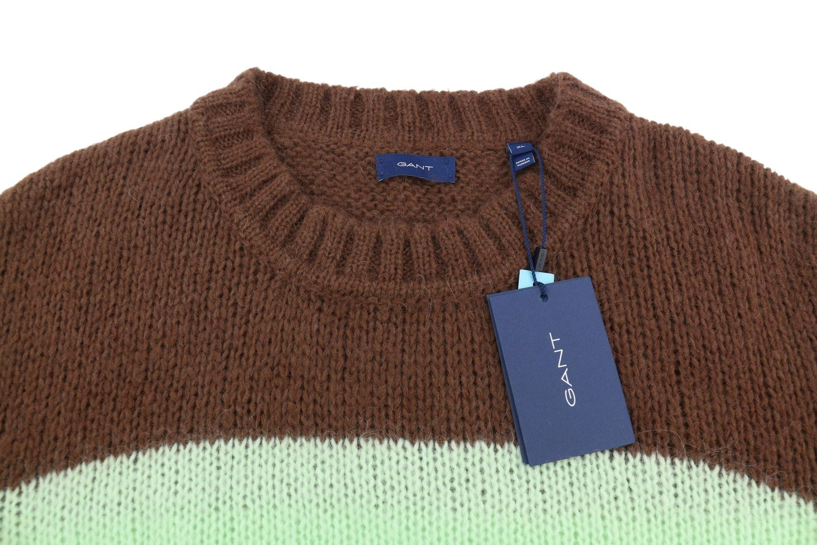 GANT Mohair Striped C Neck Women Jumper XL Cocoa Bean Wool Knit Pull On