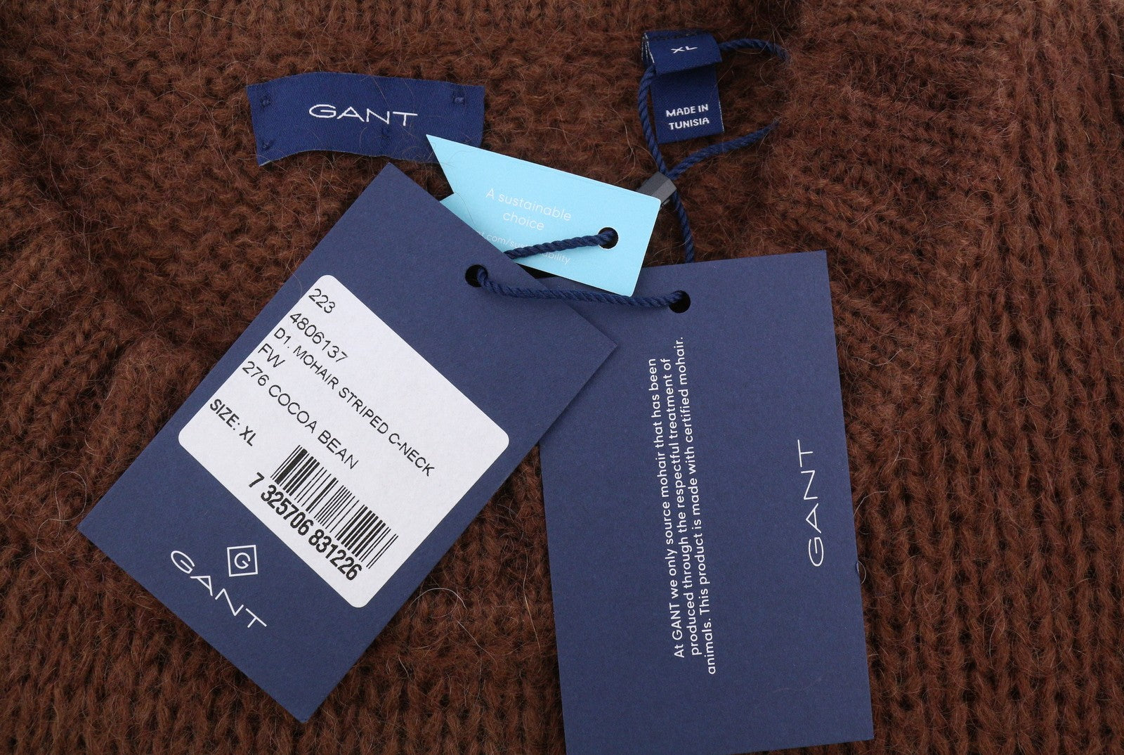 GANT Mohair Striped C Neck Women Jumper XL Cocoa Bean Wool Knit Pull On