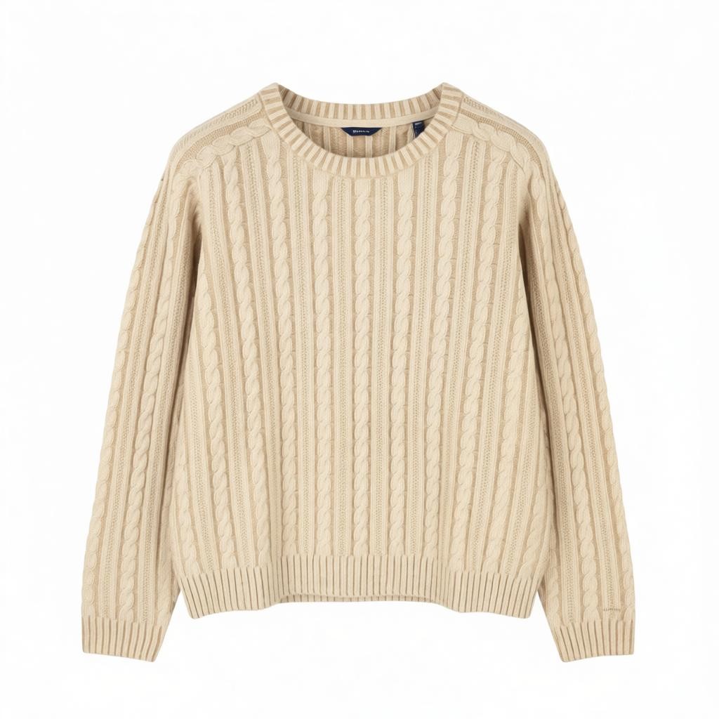 GANT Winter Faded Cable Crew Women Jumper 2XL Warm Khaki Wool Knit Pull On