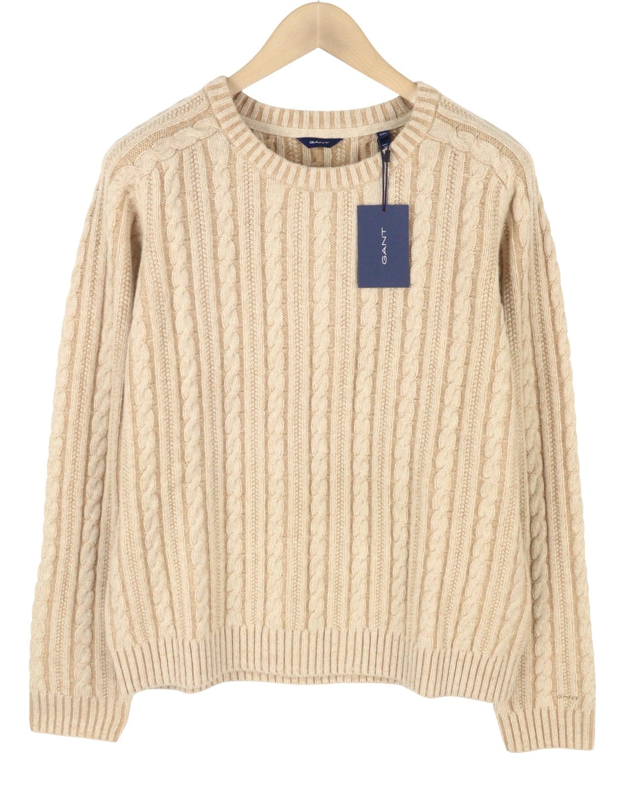 GANT Winter Faded Cable Crew Women Jumper 2XL Warm Khaki Wool Knit Pull On