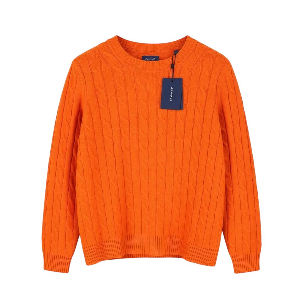 GANT Lambswool Cable C Neck Women Jumper L Golden Orange Knit Pull On