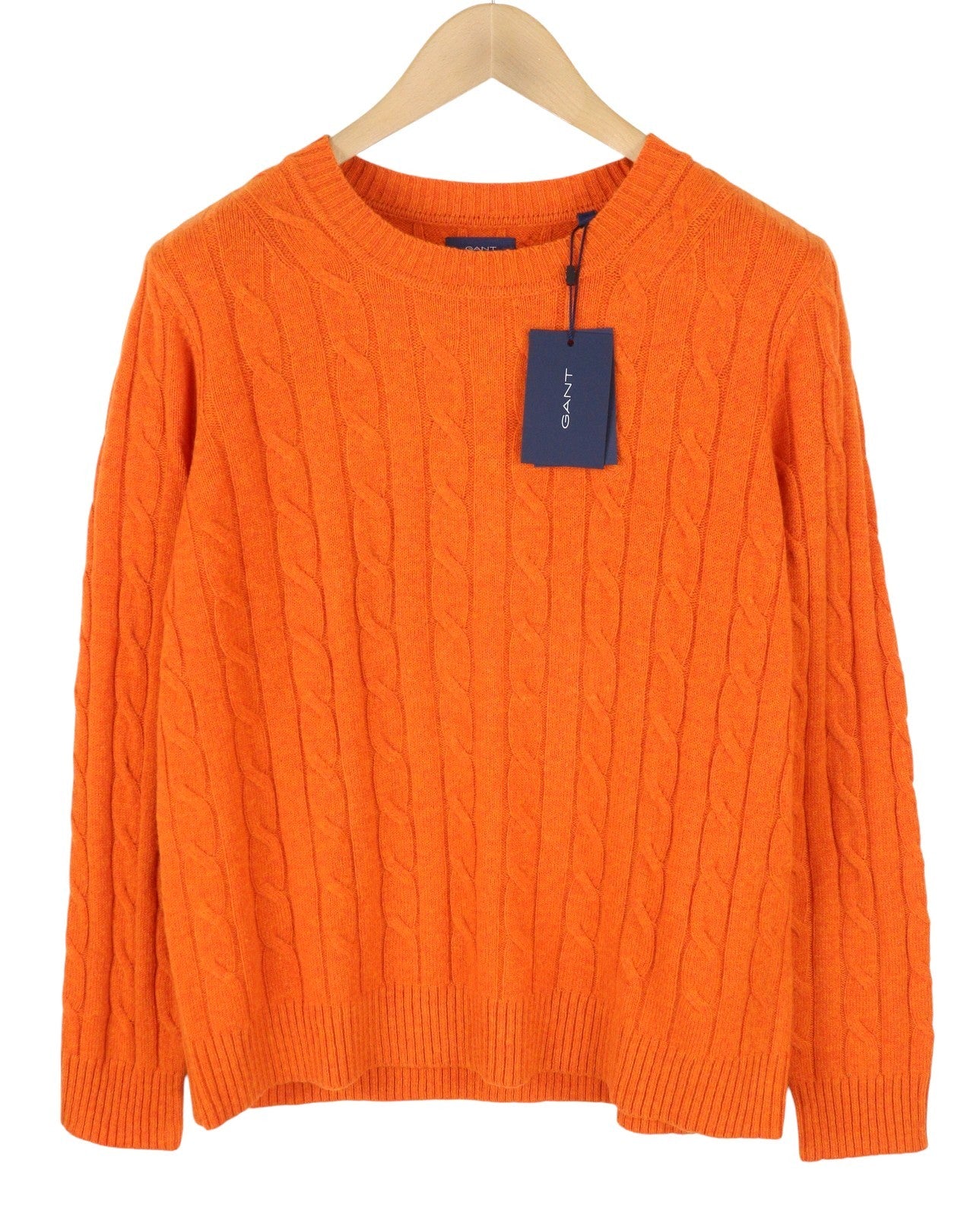 GANT Lambswool Cable C Neck Women Jumper L Golden Orange Knit Pull On