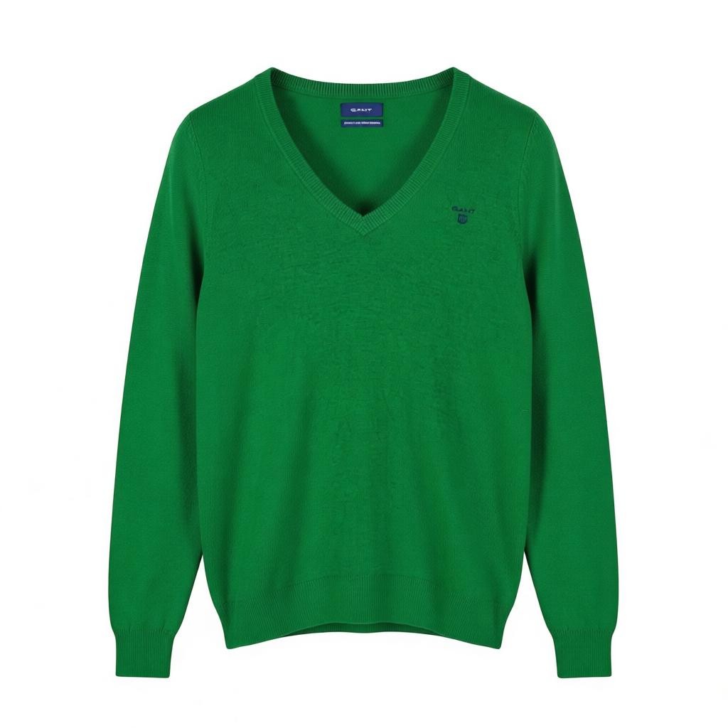GANT Extrafine Lambswool V Neck Women Jumper 2XL Lavish Green Knit Pull On