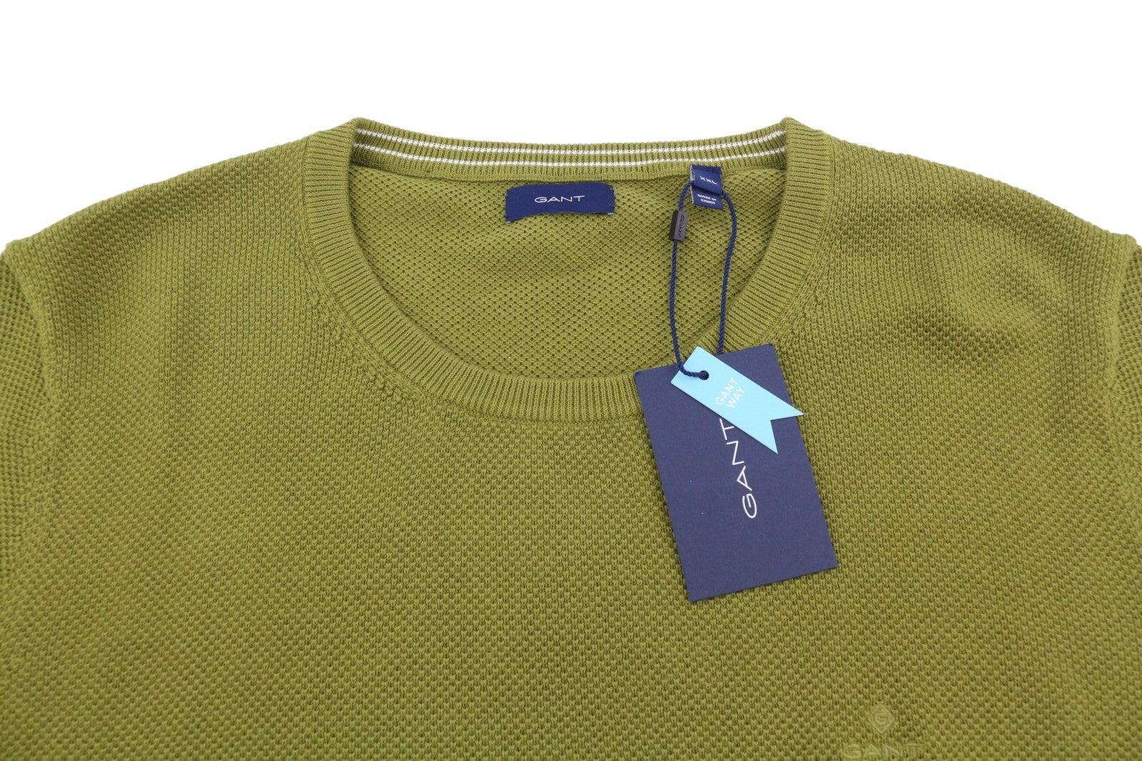 GANT Cotton Pique C Neck Women Jumper 2XL Olive Green Waffle Knit Pull On