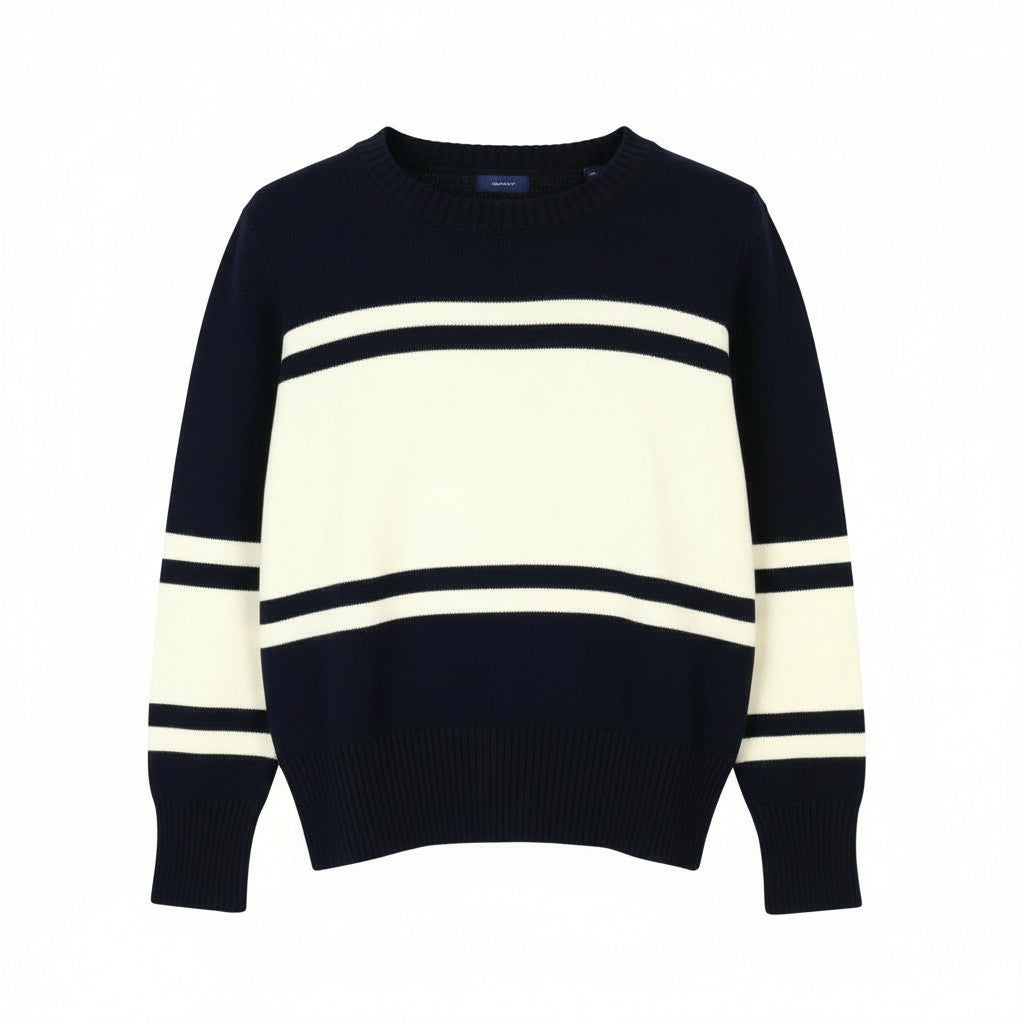 GANT Block Striped C Neck Women Jumper 2XL Evening Blue Alpaca Blend Knit