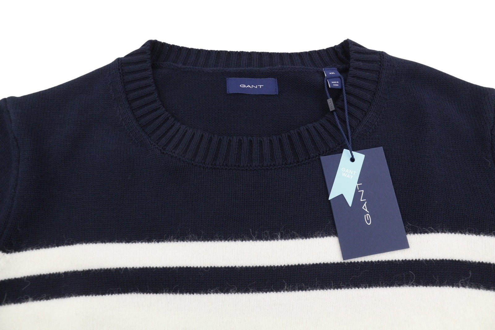 GANT Block Striped C Neck Women Jumper 2XL Evening Blue Alpaca Blend Knit