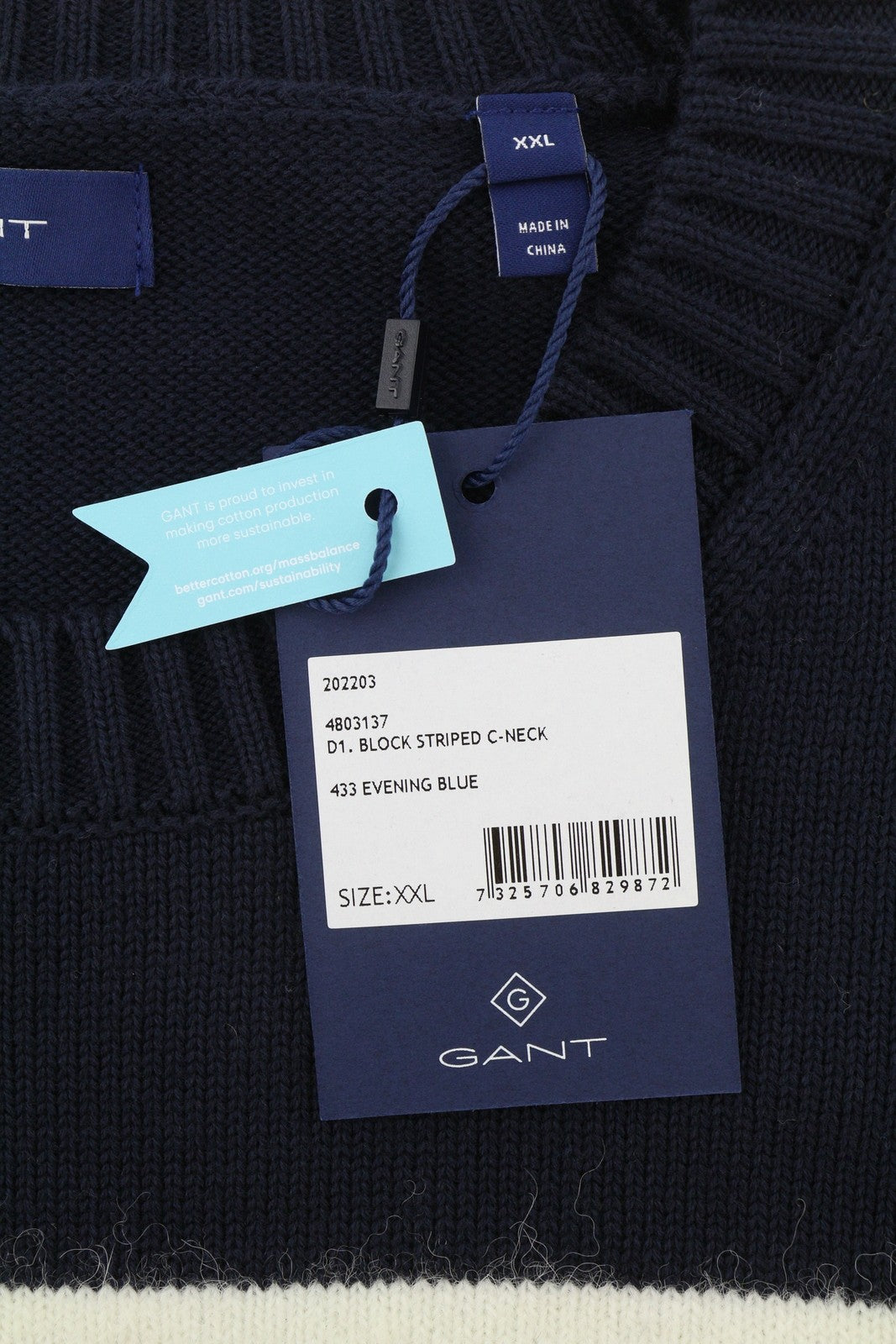 GANT Block Striped C Neck Women Jumper 2XL Evening Blue Alpaca Blend Knit