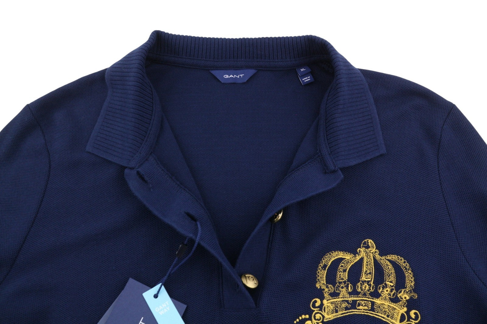GANT Crown Embroidered Polo Pique Women Jumper XL Evening Blue Logo Polo