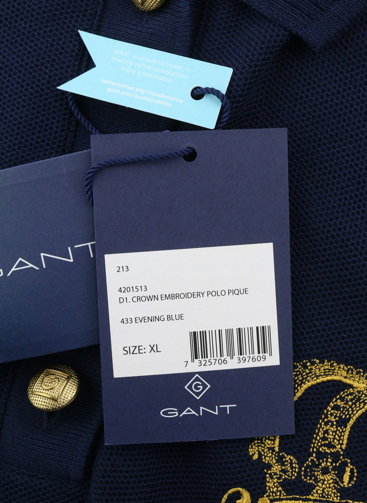 GANT Crown Embroidered Polo Pique Women Jumper XL Evening Blue Logo Polo