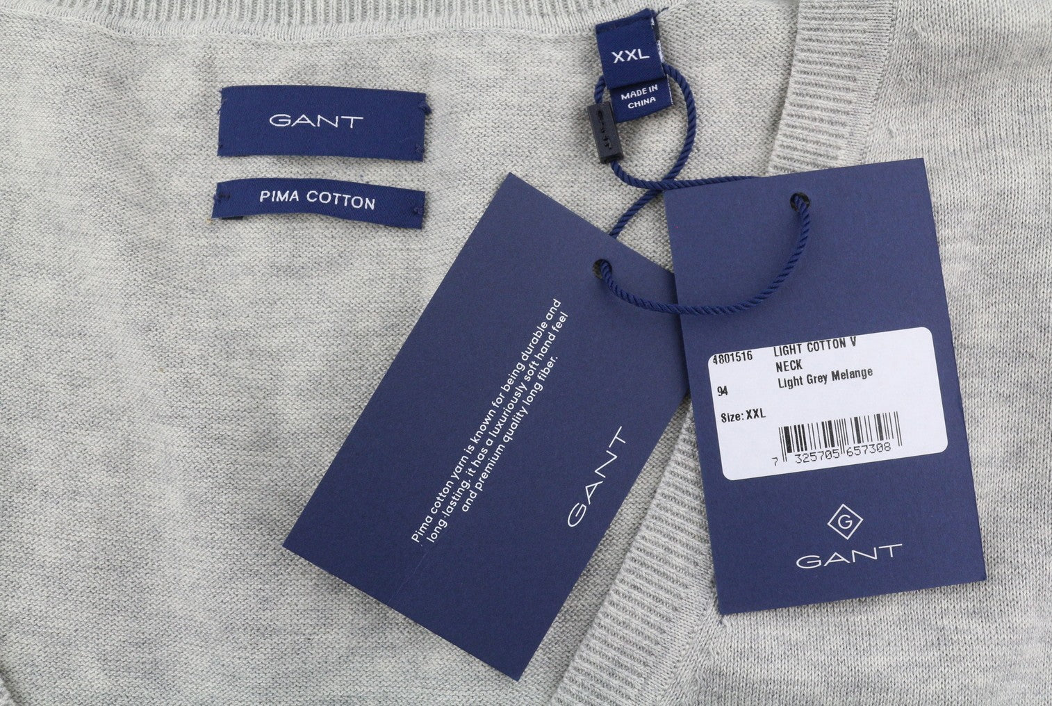 GANT Light Cotton V Neck Women Jumper 2XL Light Grey Melange Knit Pull On