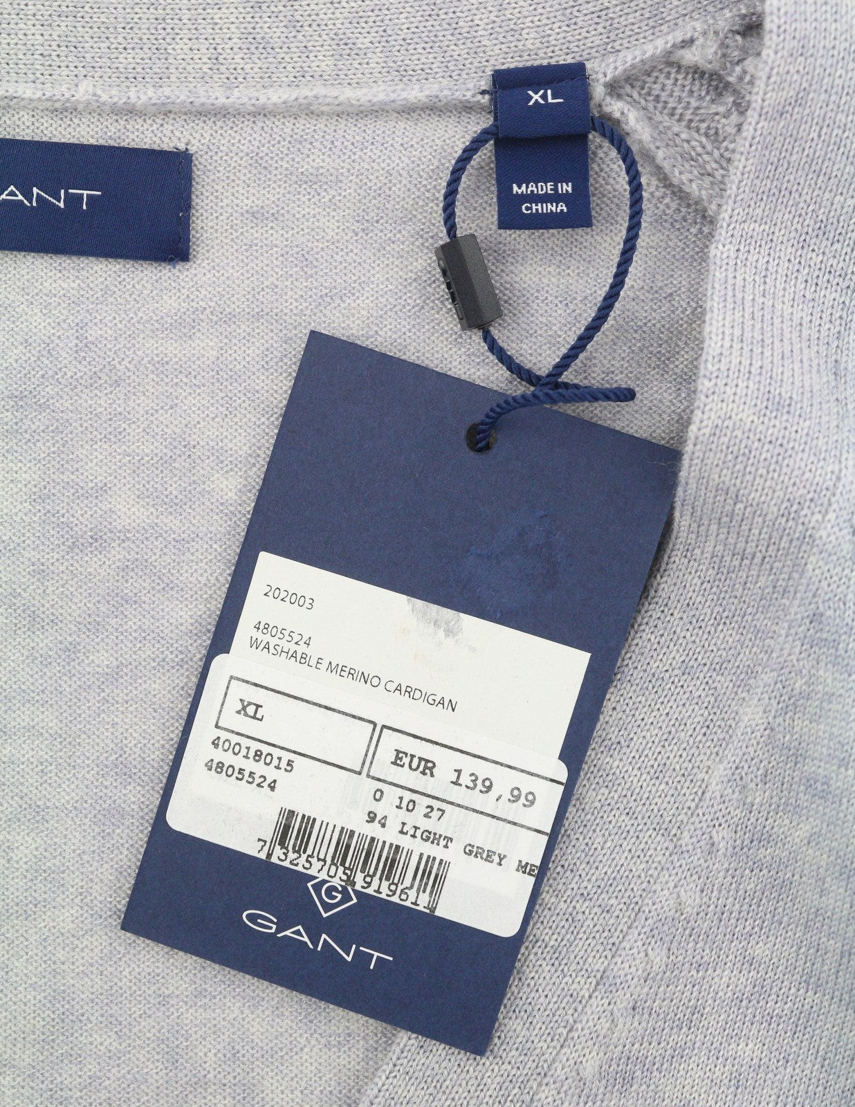 GANT Washable Merino Cardigan Women Jumper XL Light Grey Button Knit