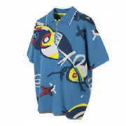 SCOTCH & SODA Men Polos M Blue Patterned Knitted Half Zip Short Sleeved