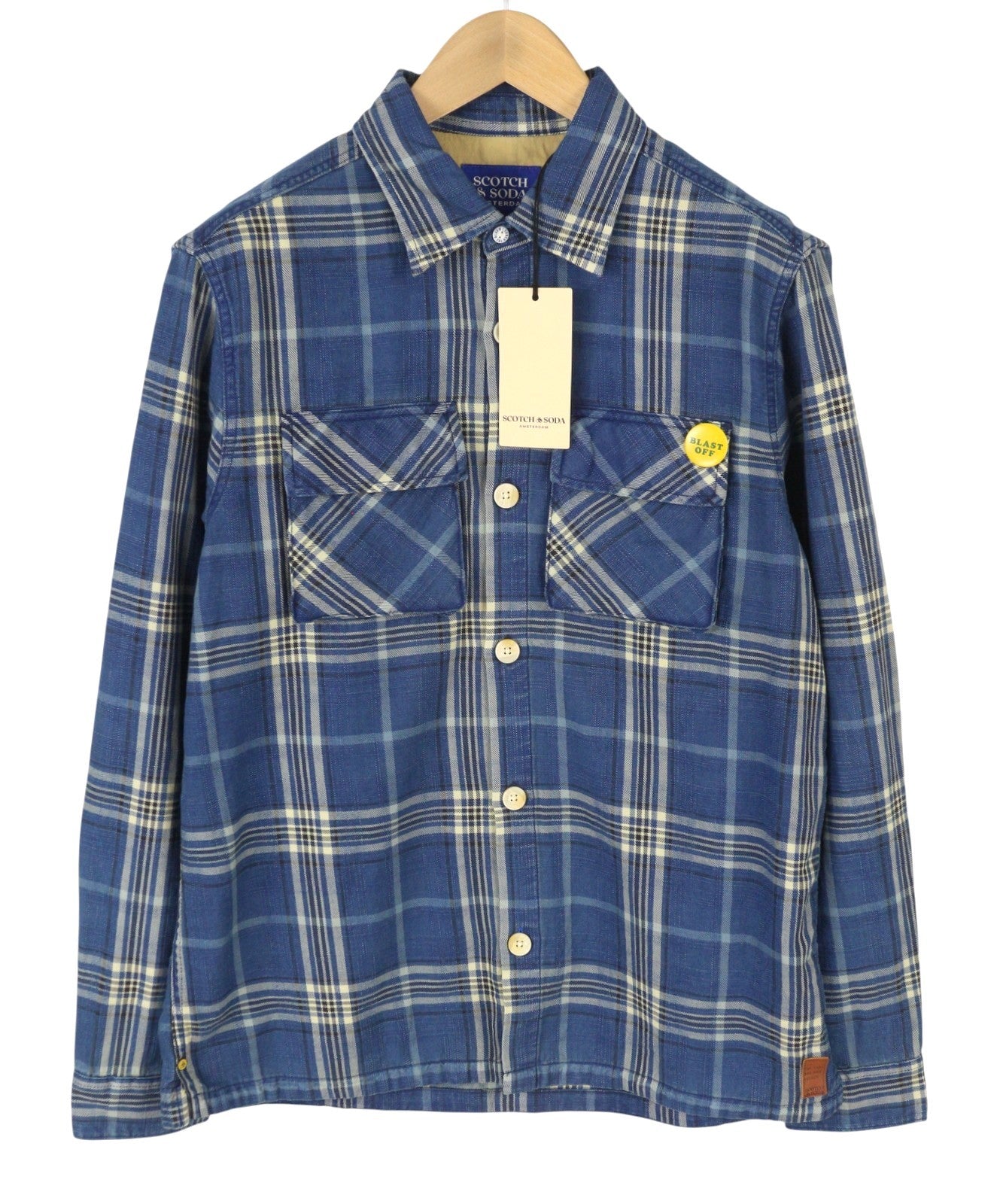 SCOTCH & SODA Men Jacket M Blue Plaid Button-Up Lightweight Overshirt