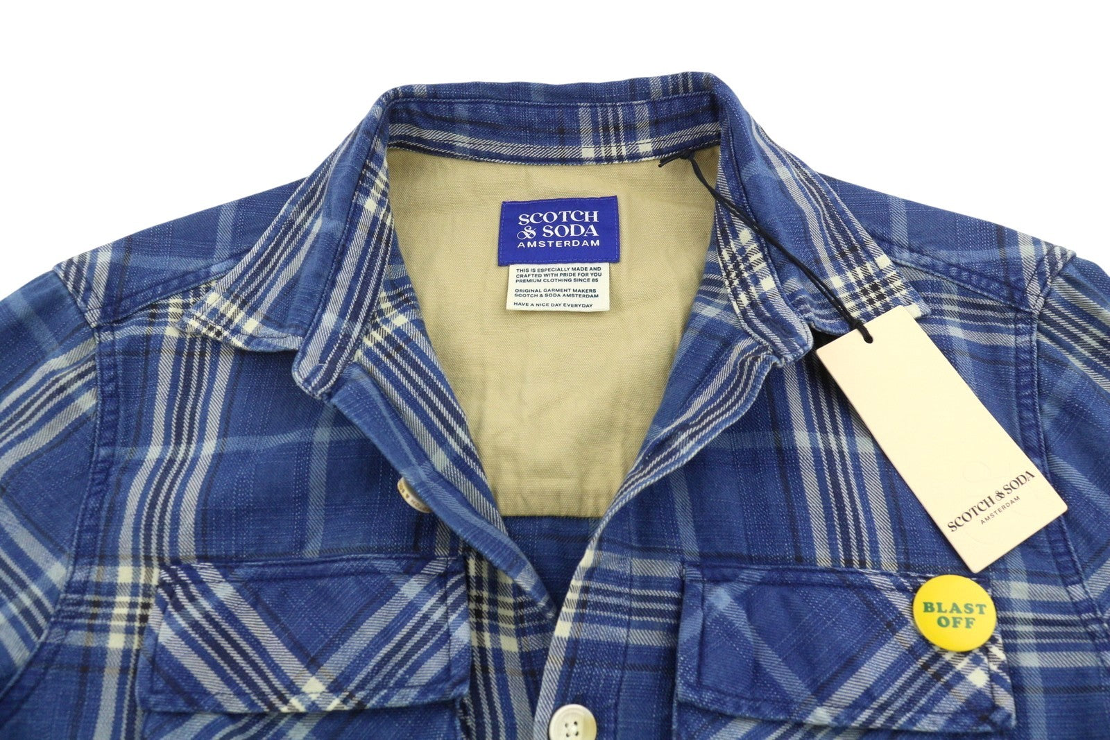 SCOTCH & SODA Men Jacket M Blue Plaid Button-Up Lightweight Overshirt