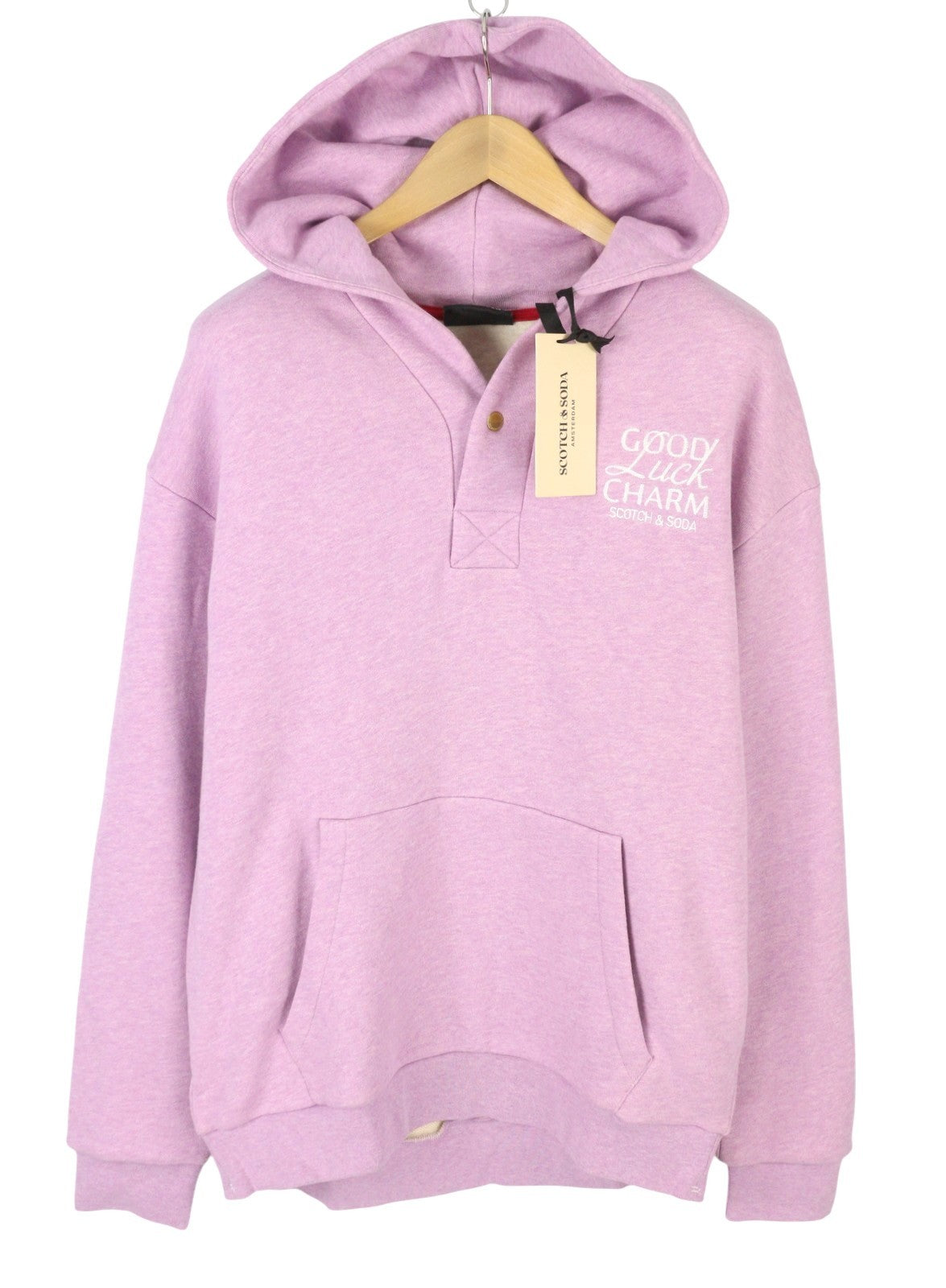 SCOTCH & SODA Men Hoodie M Purple Melange Oversized Kangaroo Pocket Pull On