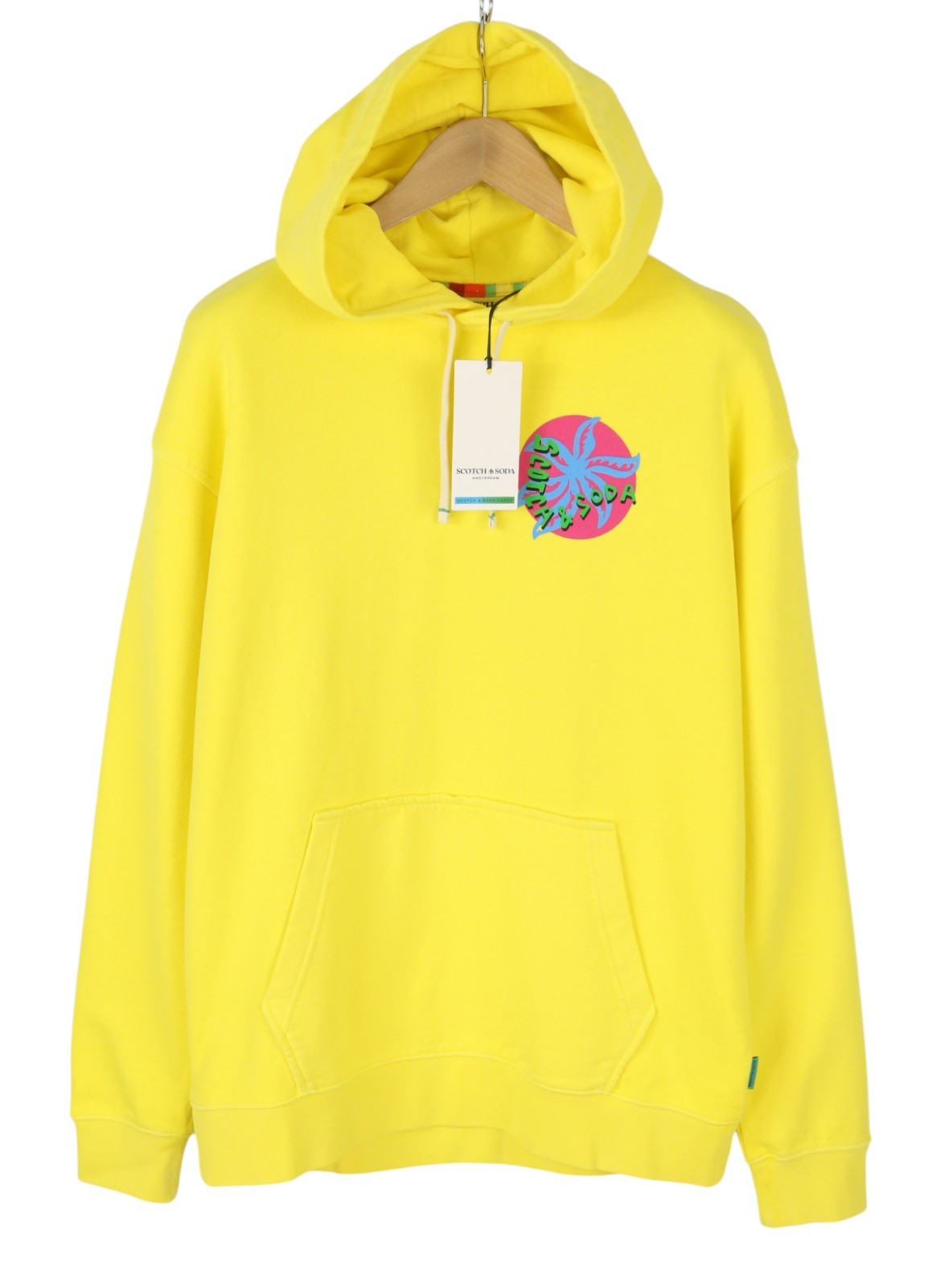 SCOTCH & SODA Men Hoodie M Yellow Organic Kangaroo Pocket Pull On