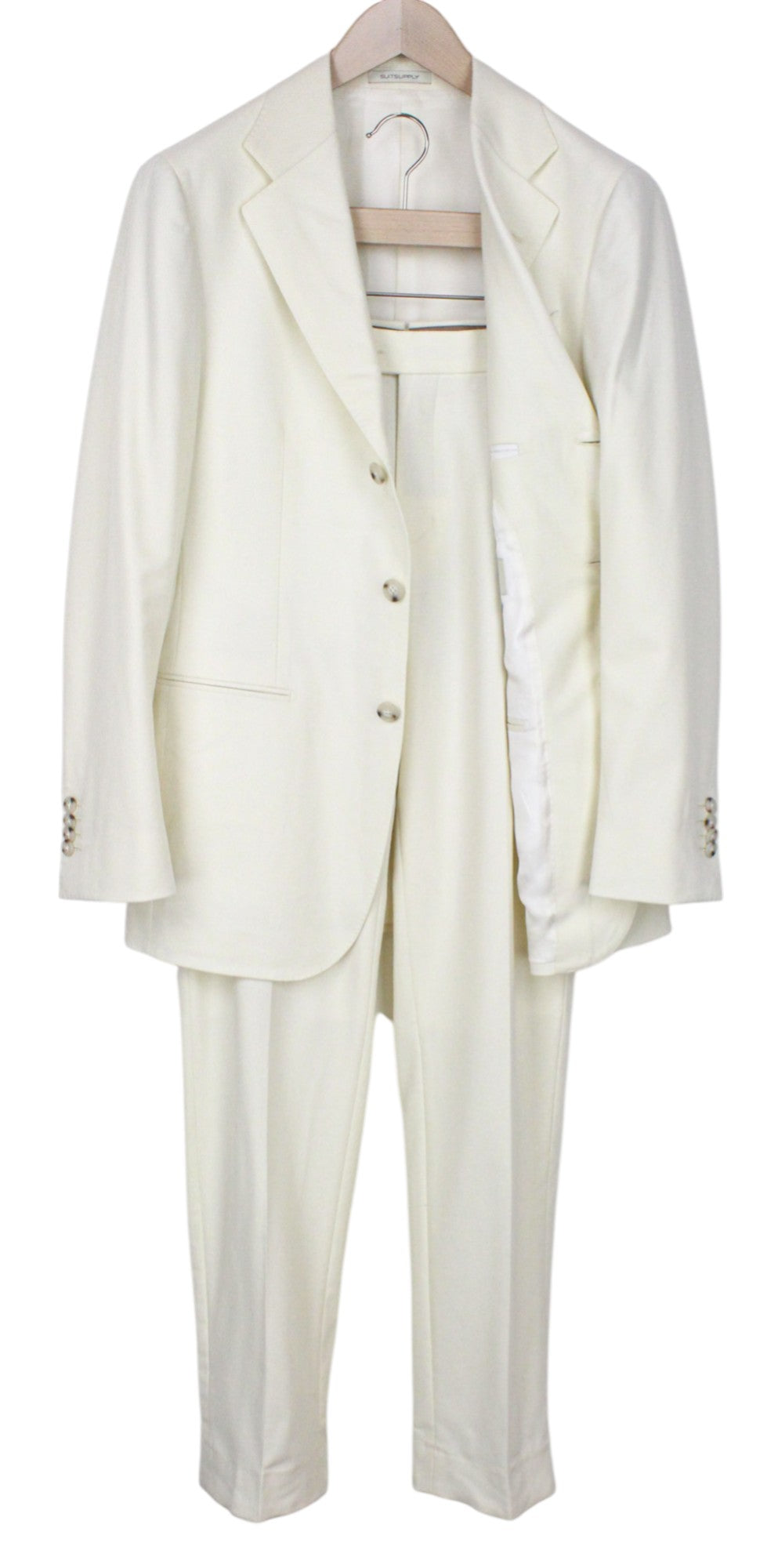 SUITSUPPLY Havana Suit UK38R Men's Off-White Wool Flannel 2-Piece Slim