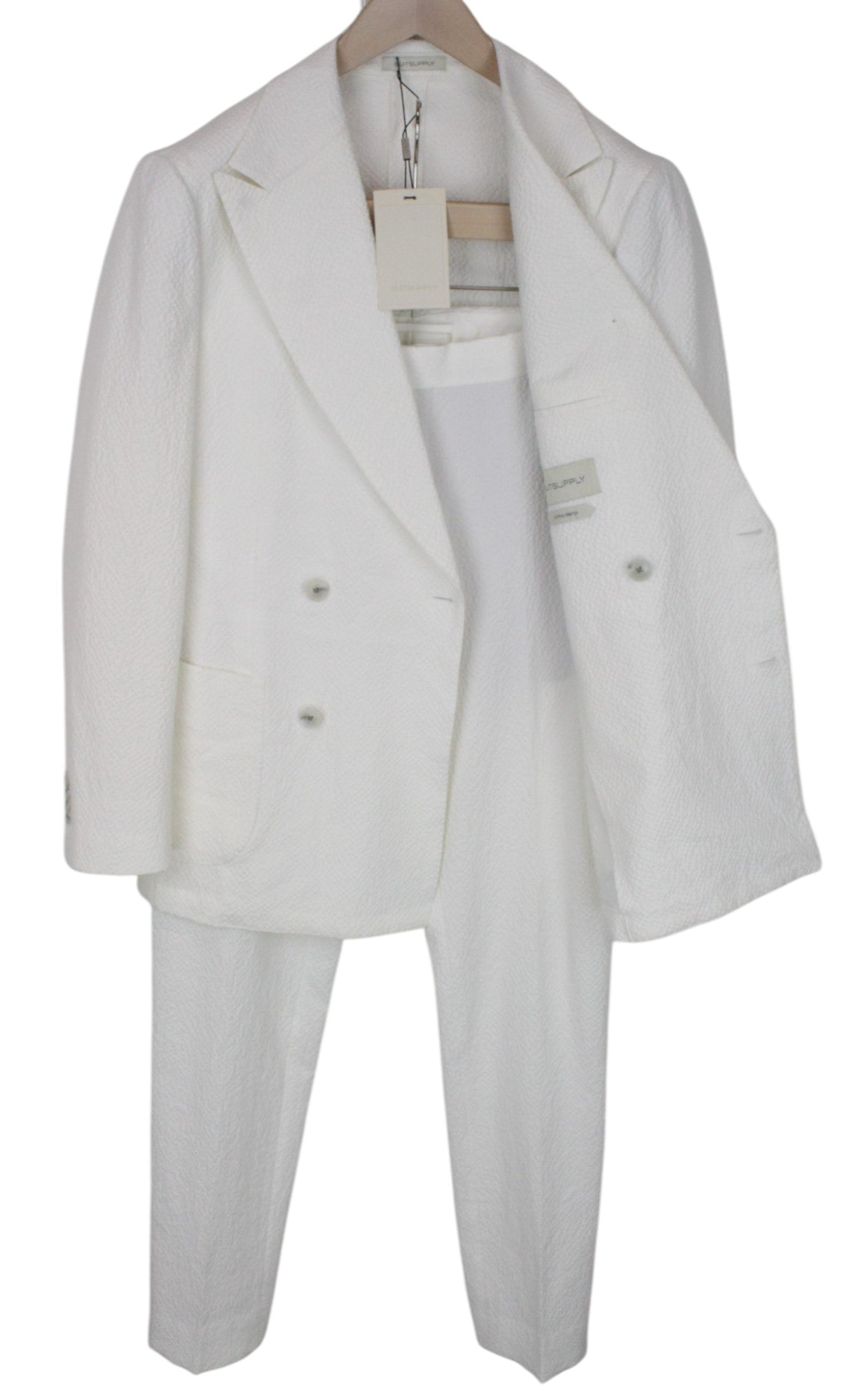 SUITSUPPLY Havana Men's Suit UK38R Slim White 2-Piece Cotton Stretch Double Row