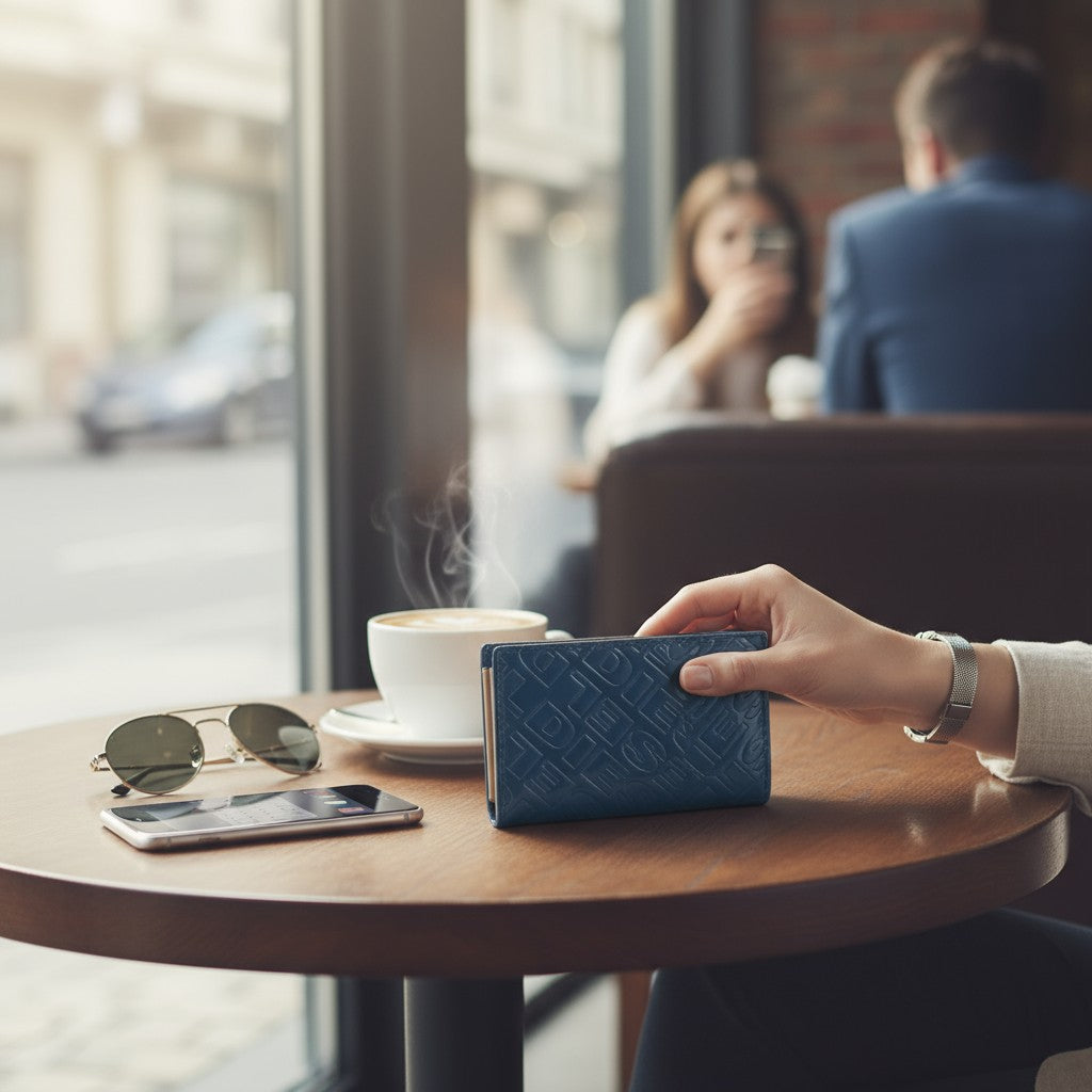 DIESEL Monogram Lorettina moteriška piniginė OS tamsiai mėlyna ruda dirbtinės odos raštas 