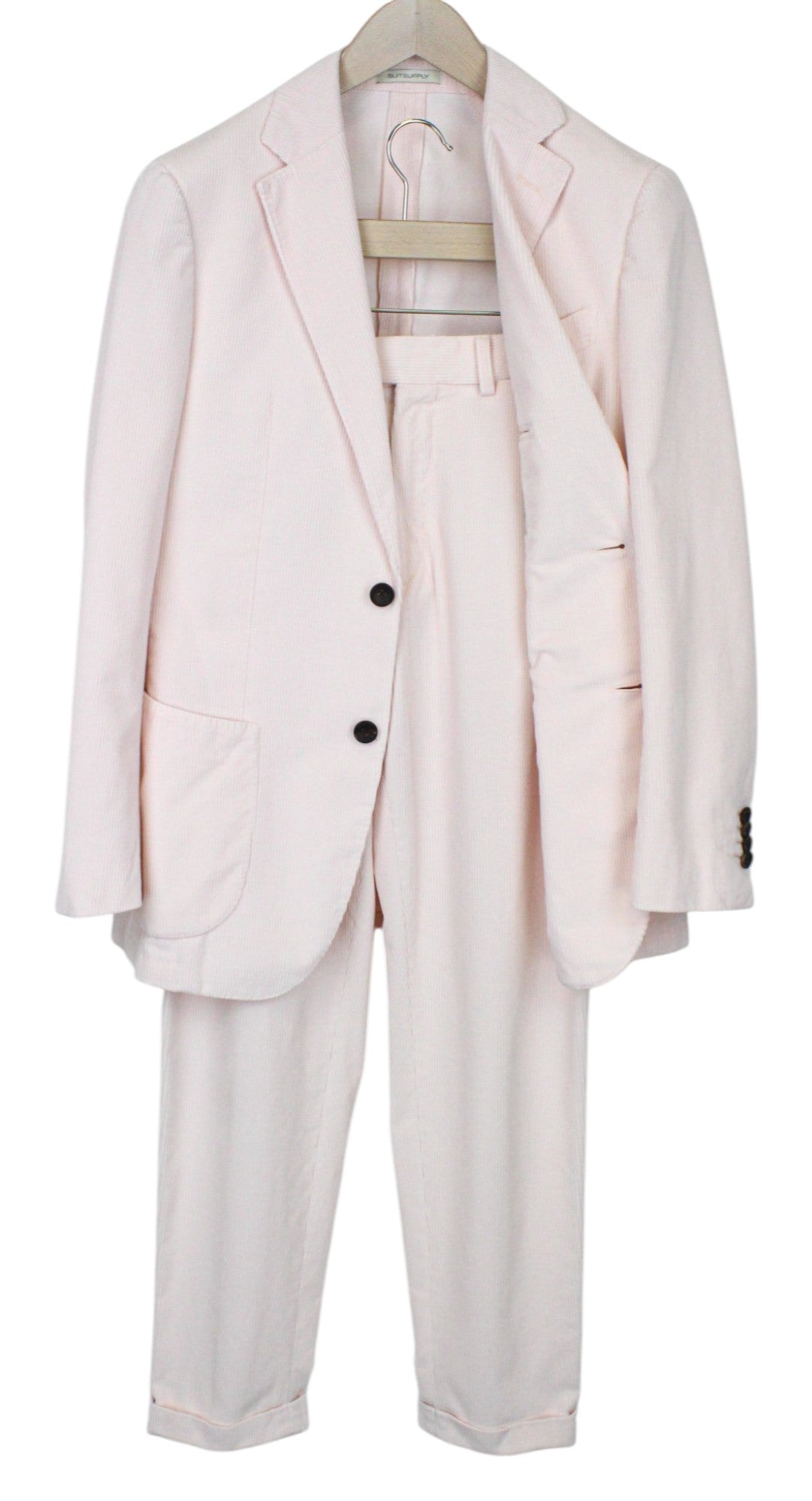 SUITSUPPLY Havana Patch Men's Suit UK36R Pink Slim Cotton Velvet Cord 2-Piece