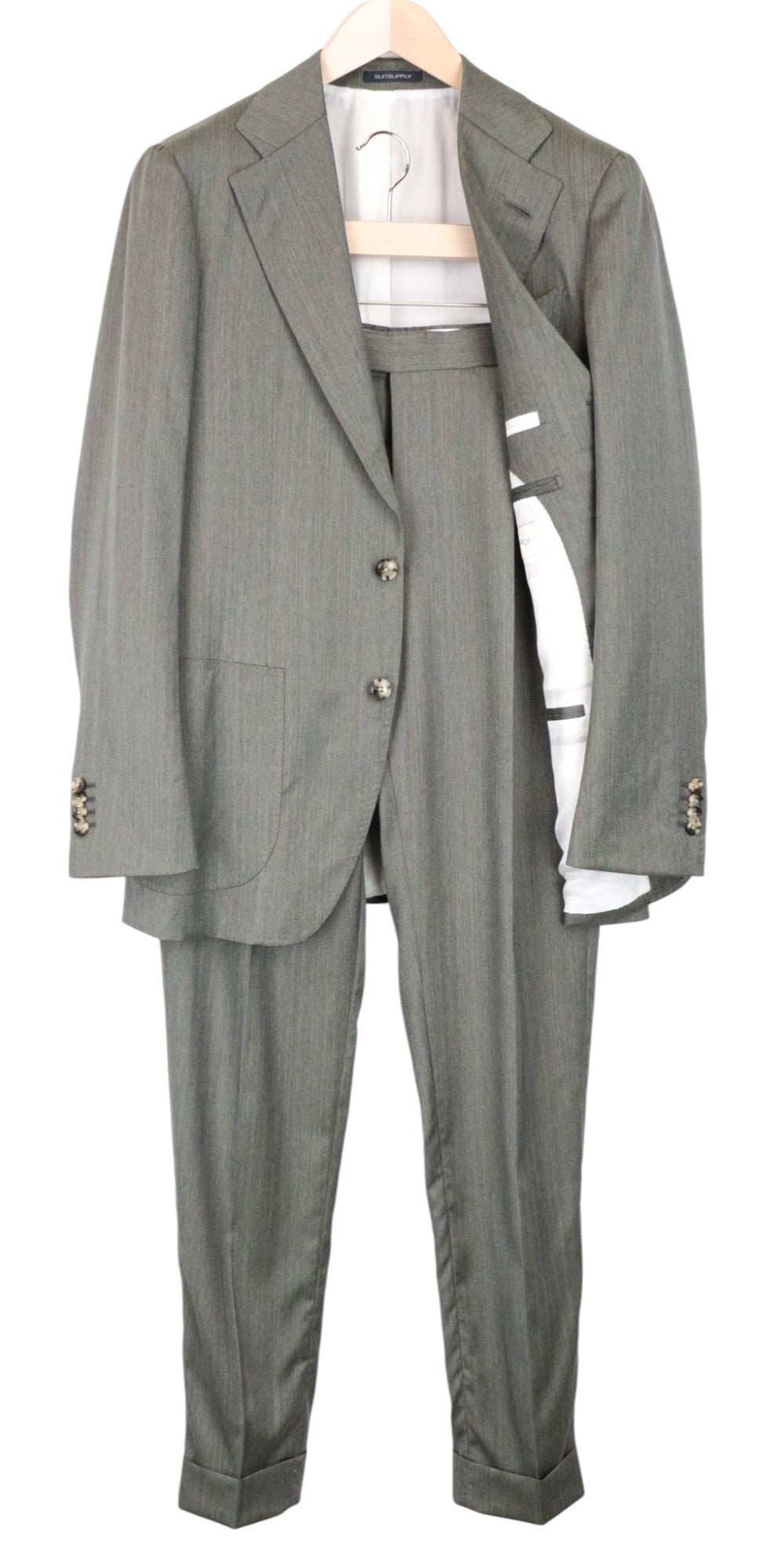 SUITSUPPLY Havana Patch Suit UK38R Men's Green Slim Wool Silk 2-Piece Set