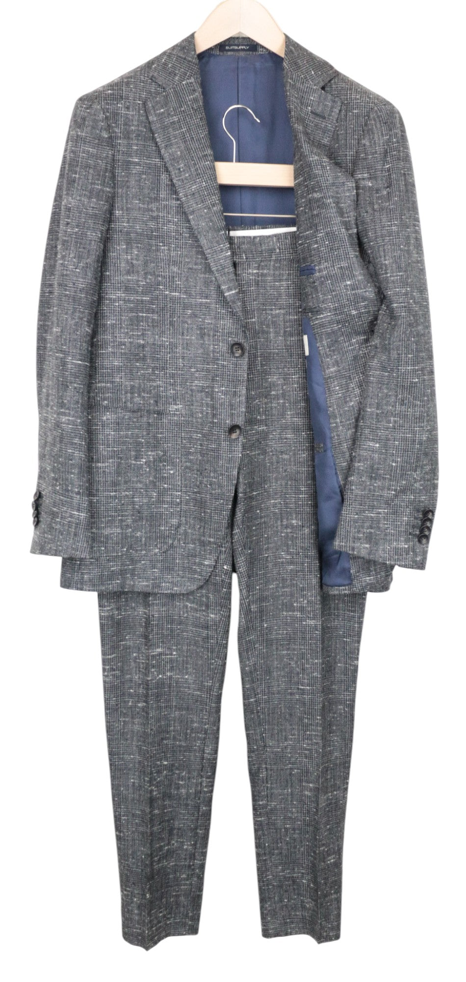 SUITSUPPLY Havana Men's Suit UK38R Grey Glen Check Wool-Silk Slim 2Pc