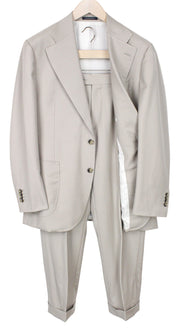 SUITSUPPLY La Spalla Men Suit UK44S Light Beige 2-Piece Slim Melange Wool Twill