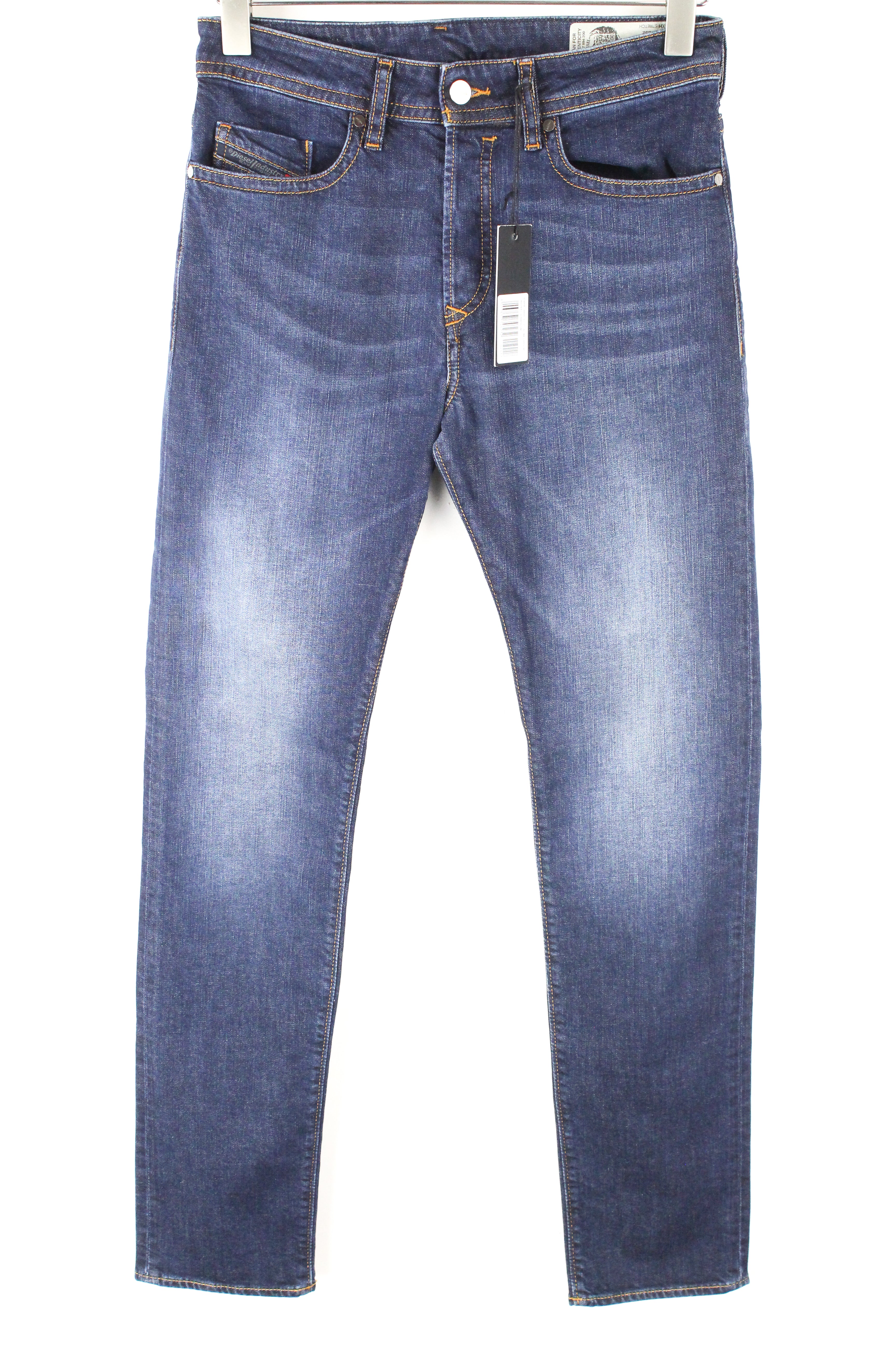 DIESEL Buster 084XH vyriški džinsai W27 L32 Slim Taper Fit medvilniniai mėlyni skalbto džinso rašto džinsai 