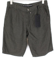 RICHMOND Men's Shorts 48 Green Cotton Linen Summer Casual Flat Front Shorts