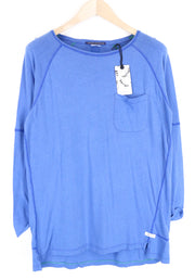 SCOTCH &amp; SODA Ams Blauw vyriški marškinėliai mėlyni ~M 3/4 rankovės laisvalaikio stiliaus su kišenėmis 