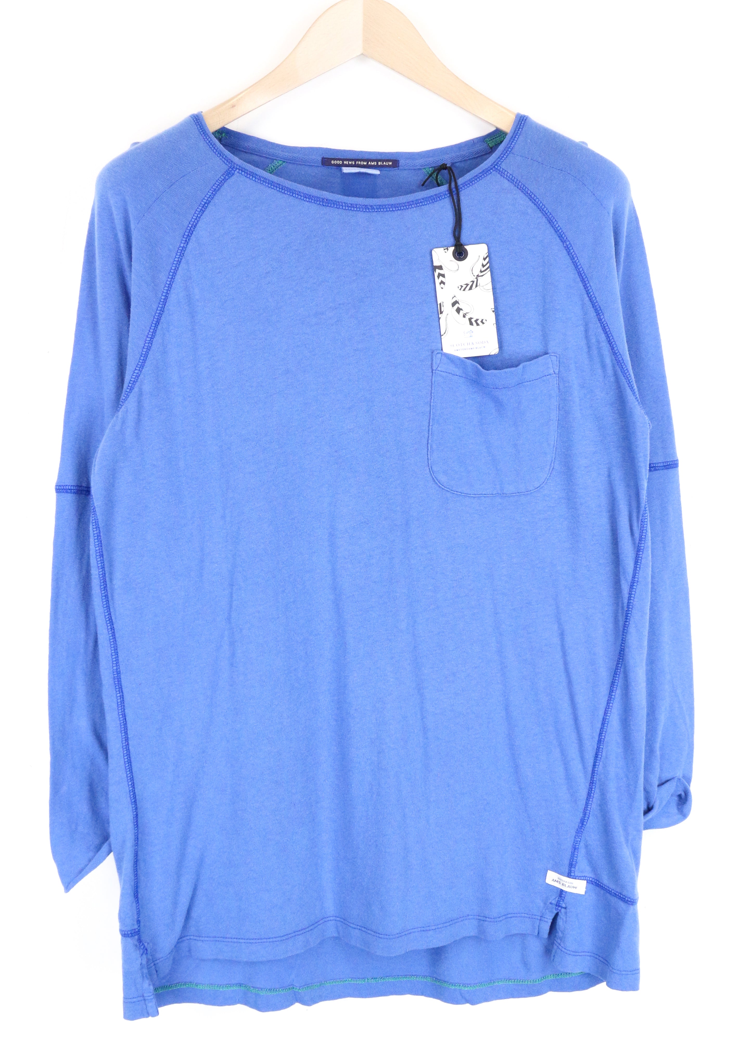 SCOTCH &amp; SODA Ams Blauw vyriški marškinėliai mėlyni ~M 3/4 rankovės laisvalaikio stiliaus su kišenėmis 