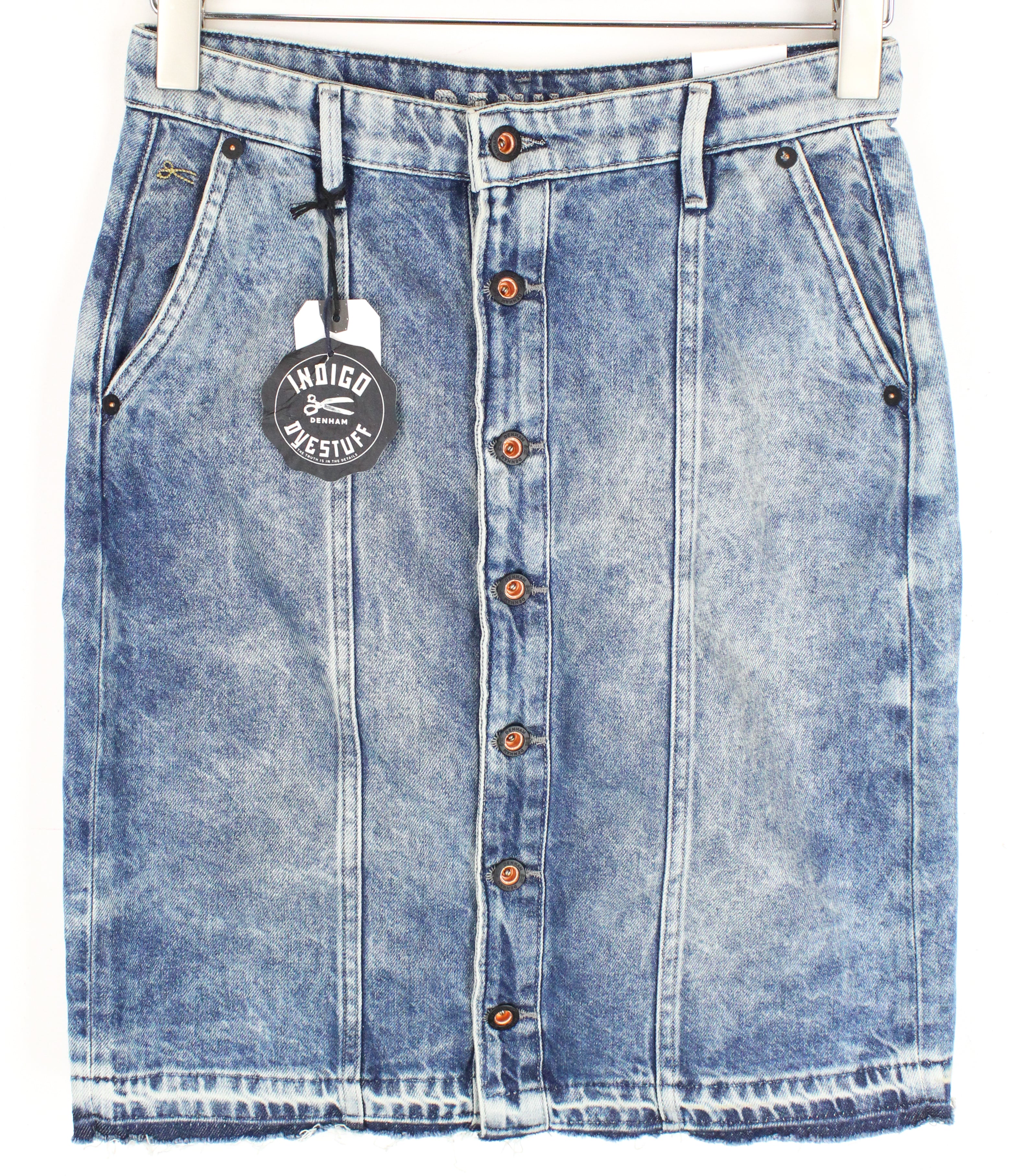 DENHAM Bo Women Skirt W25 Blue Pure Cotton Washed Buttoned Denim