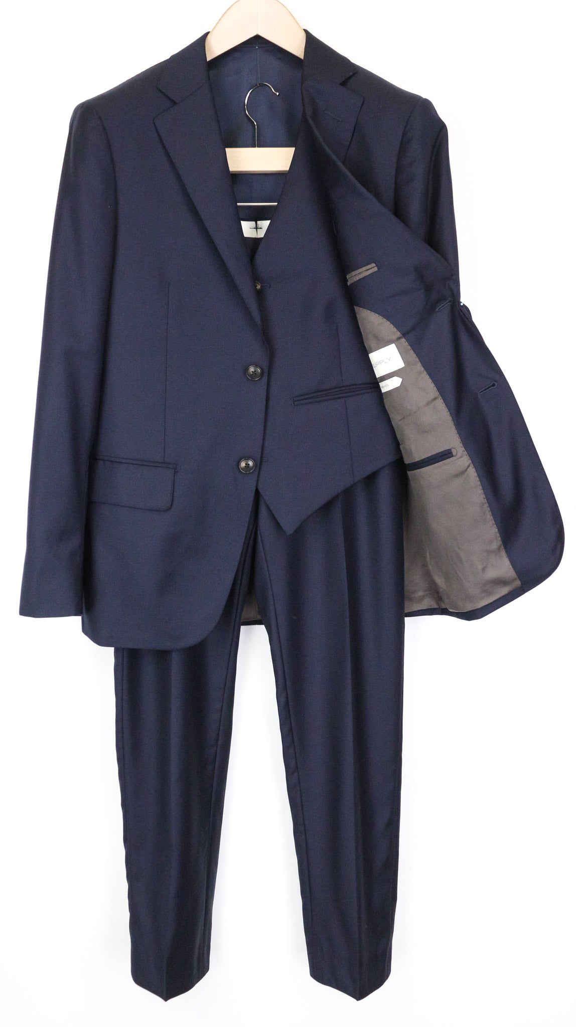 SUITSUPPLY Napoli Men's Suit UK34R Blue Wool 3Pc Classic Fit Single-Breasted