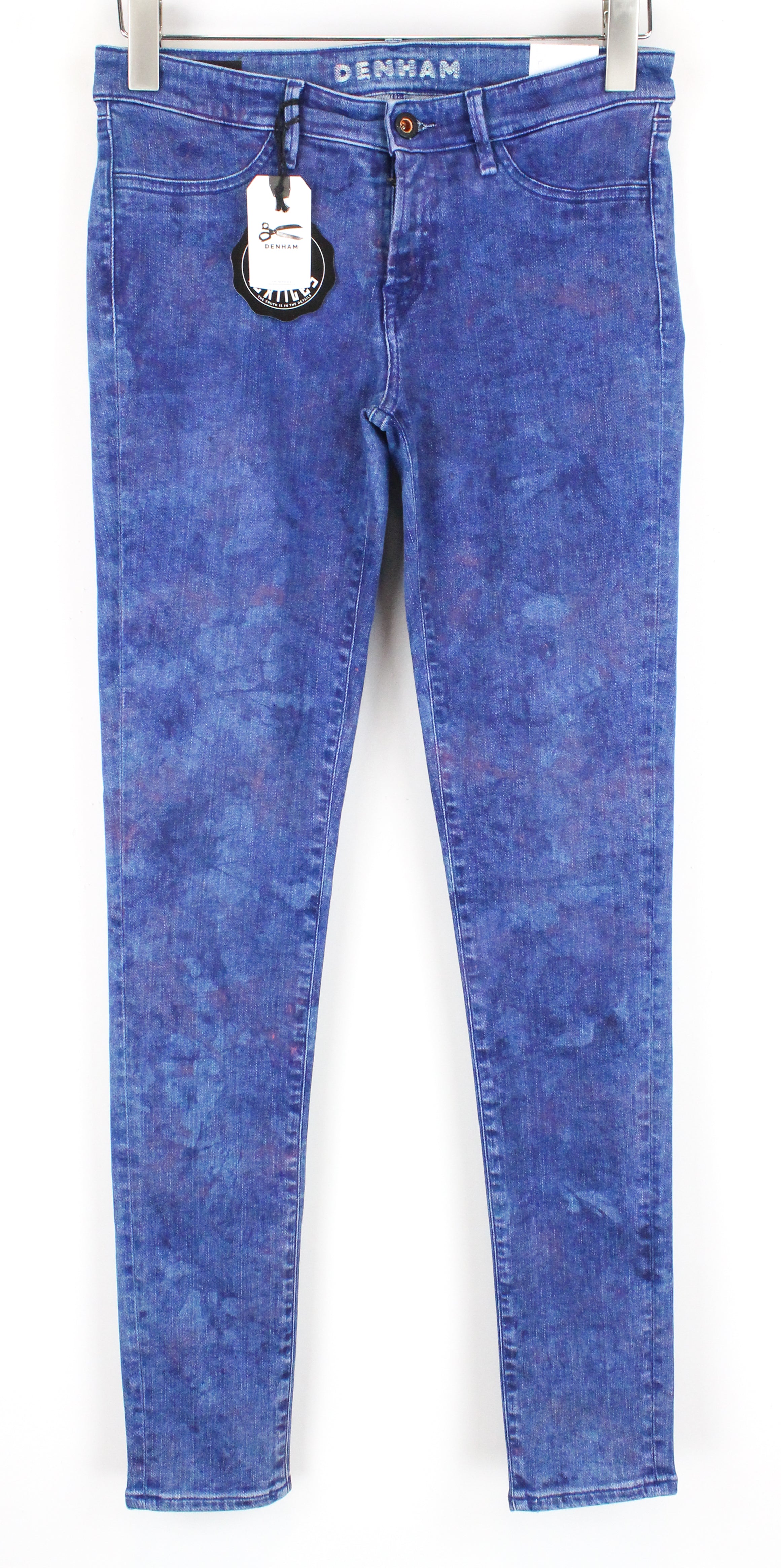 DENHAM Spray W28/L32 moteriškos tamprios mėlynos džinsinės kelnės, skalbtos, itin aptemptos 