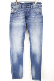 DIESEL D-Bazer 084DD vyriški džinsai W29/L34 siaurėjantys, tamprūs, skalbtos medvilnės, mėlynos spalvos 