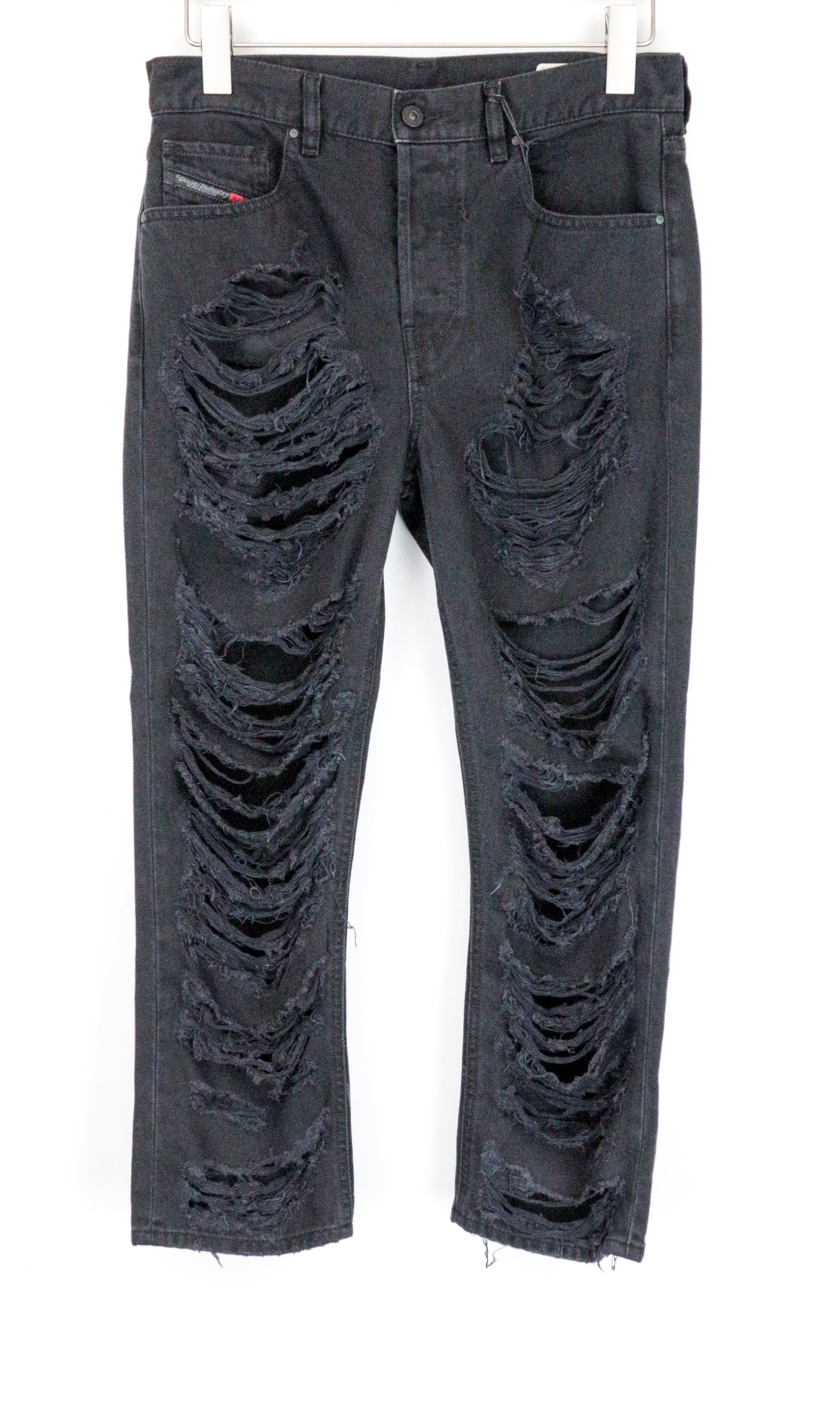 DIESEL Aryel 084WH moteriški džinsai W27/L32 tiesaus kirpimo, juodi, plėšyti medvilniniai 