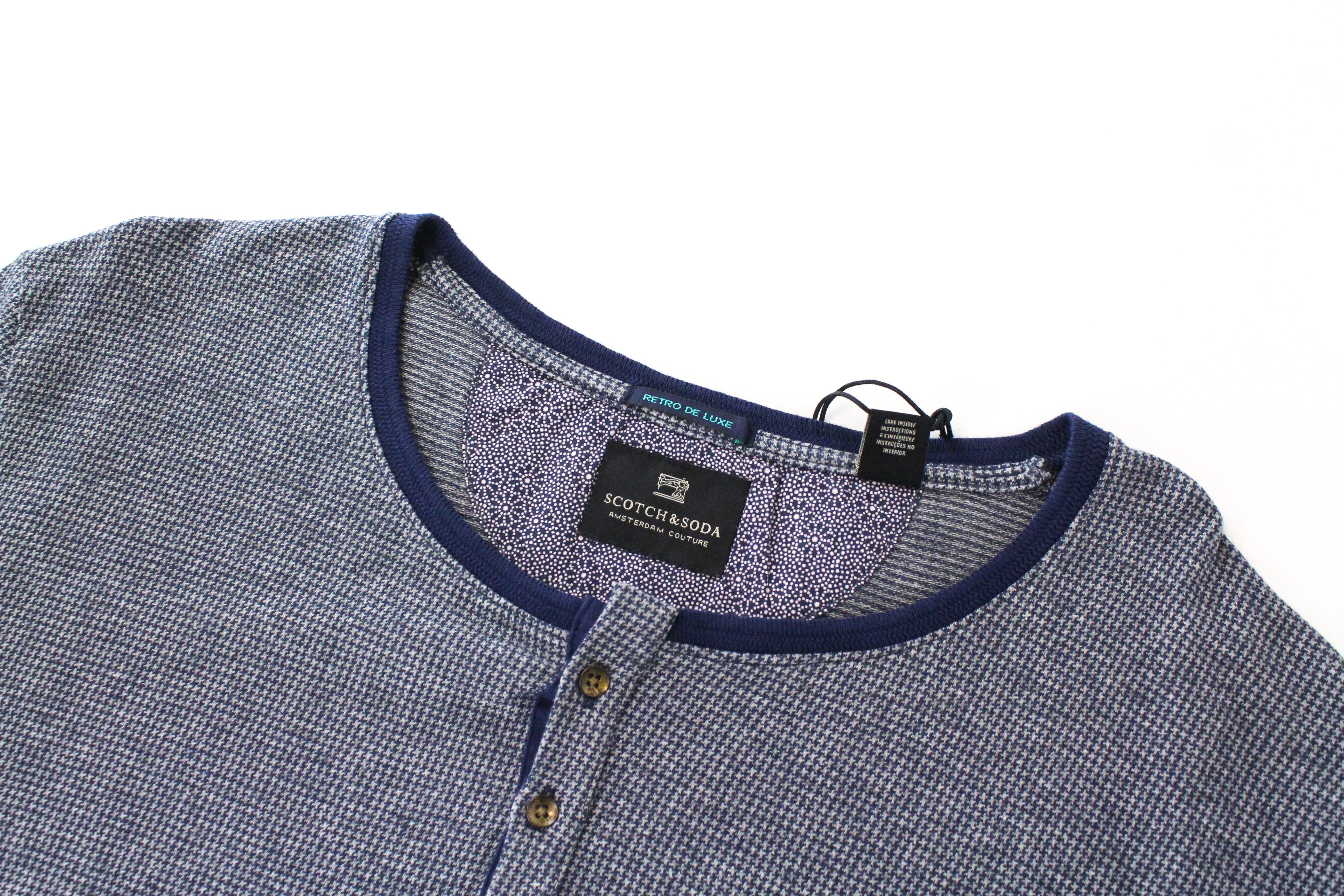 SCOTCH & SODA Ams Couture Men's Henley Pullover Sweatshirt XL Grey Blue Cotton