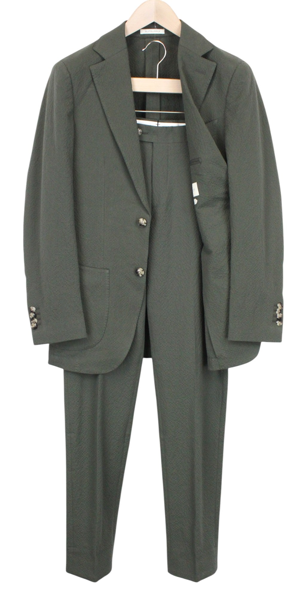 SUITSUPPLY Havana Patch Men's Suit UK34R Green Slim 2-Piece Cotton Mix Stretch