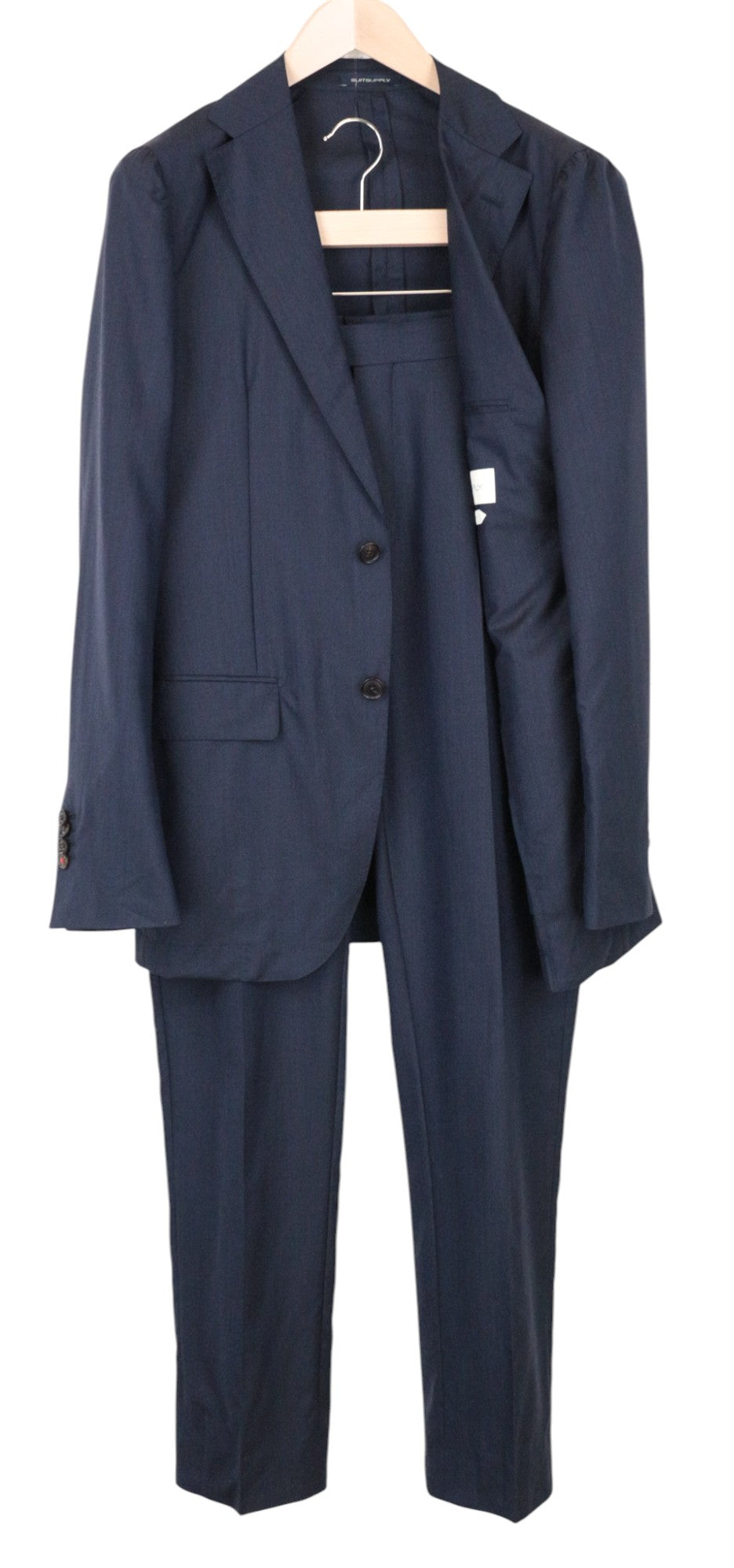 SUITSUPPLY Havana UK38L Men's Slim Blue Wool-Silk Melange 2Pc Unlined Suit