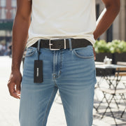 DIESEL B-Billover vyriškas diržas, 95 cm, tamsiai rudos odos, margintas sidabro atspalvio sagtimi