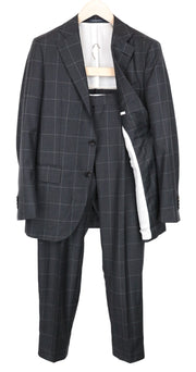 SUITSUPPLY La Spalla Men's UK38R Grey Slim Wool Windowpane Suit 2Pc