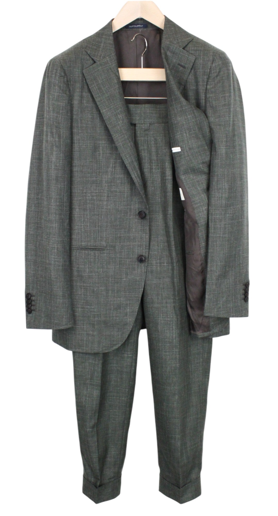 SUITSUPPLY La Spalla Men's Suit UK38R Green Wool Silk Linen Slim Melange Two