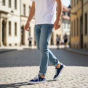 HARMONT &amp; BLAINE vyriški sportbačiai, EU42, mėlyni, džinso imitacijos, siuvinėtas žemas viršutinis logotipas 